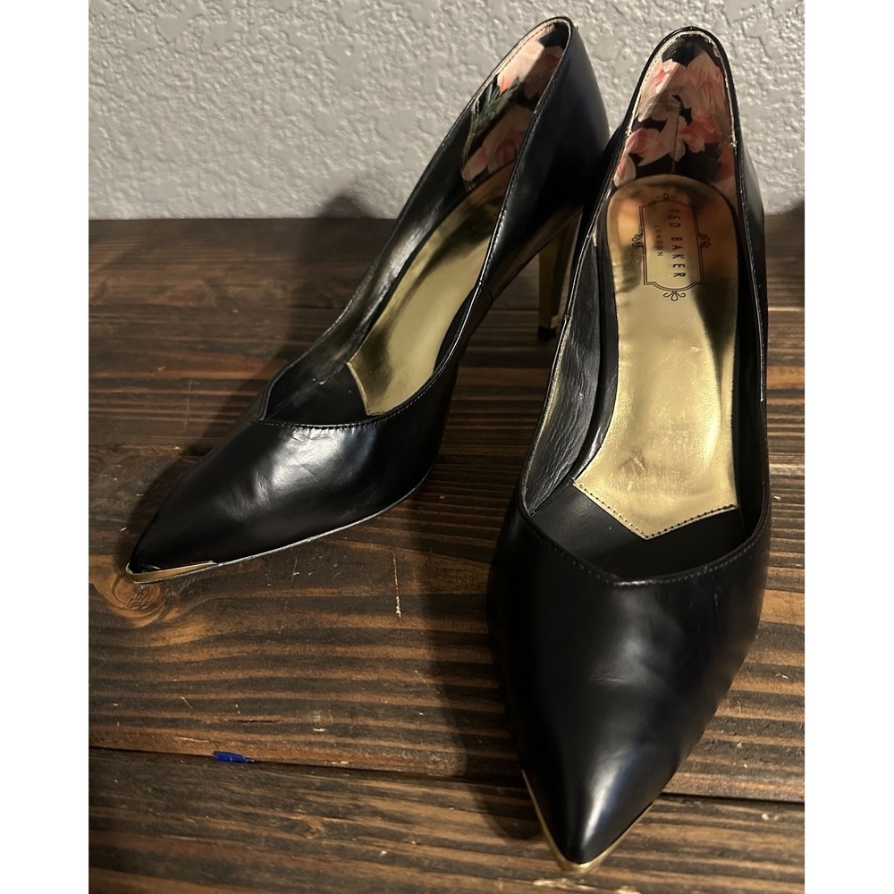 Ted Baker London US 10 Black Patent Pumps Stiletto Heels Pointed Toe Glam - Picture 3 of 16
